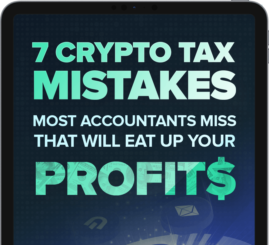 close-up view of '7 Crypto Tax Mistakes'