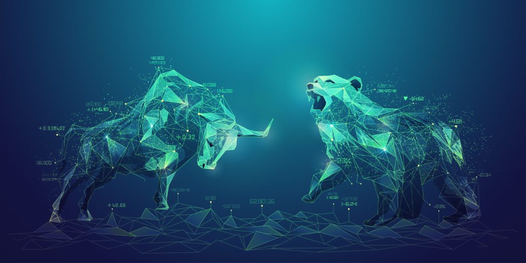 Bull and bear drawing made from investment graphs
