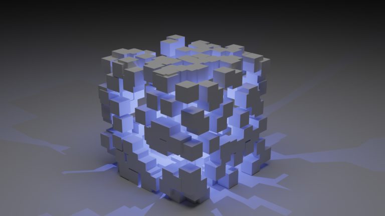 3D rendered cube made up of smaller cubes