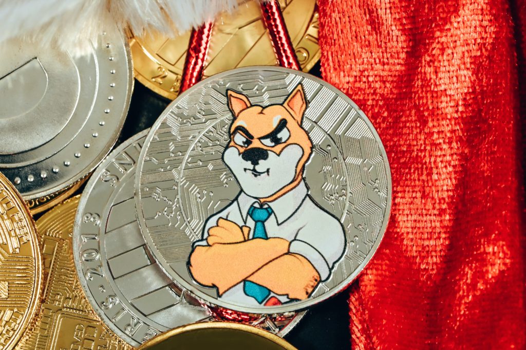 Cartoon dog on crypto token looking angry with arms crossed