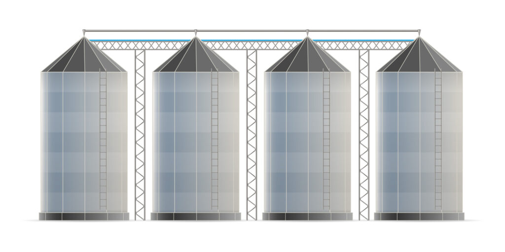 four silos side by side